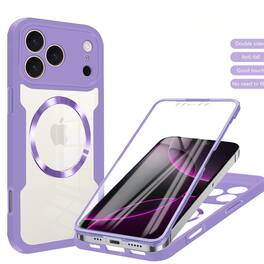 Dteck - Rugged Hybrid Magnetic Case for iPhone 17 Pro Max with Screen Protector Cover - Purple