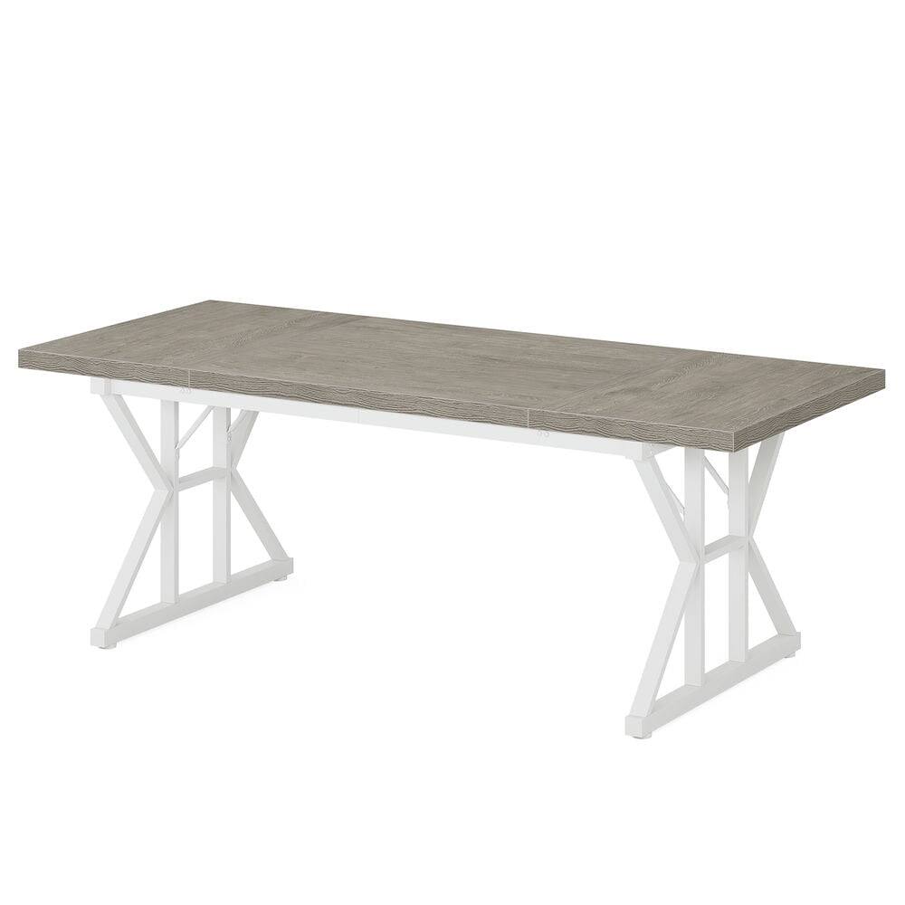 Angle. Kadyn - Dining Table, Wood Living Room Tabl, Farmhouse 70.8" Kitchen Table for 6 People,Grey & White - Gray.