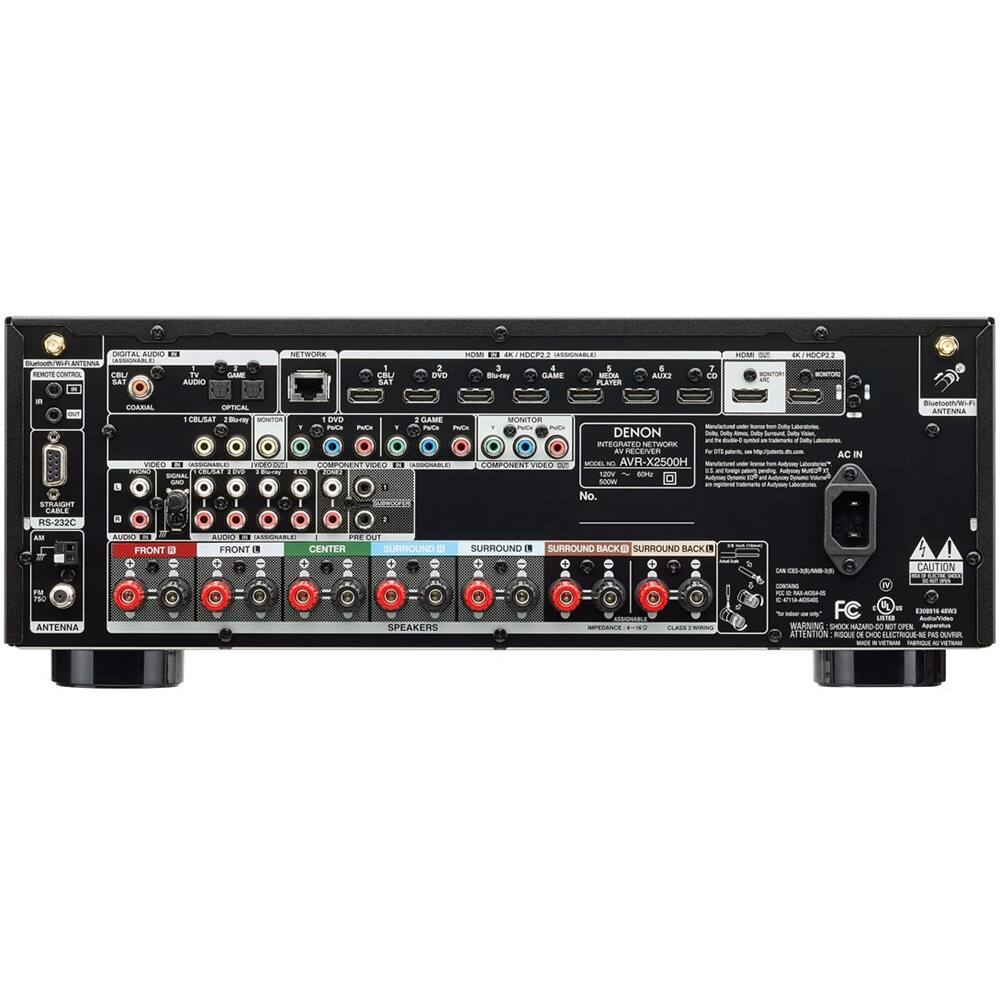 Back. Denon - IN-Command Series 665W 7.2-Ch. With HEOS 4K Ultra HD HDR Compatible A/V Home Theater Receiver - Black.