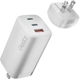 Ceptics - 65W USB-C Wall Charger – Compact GaN Fast Charger with PD & QC 3.0 – 3 Ports (Dual USB-C + USB-A) - White