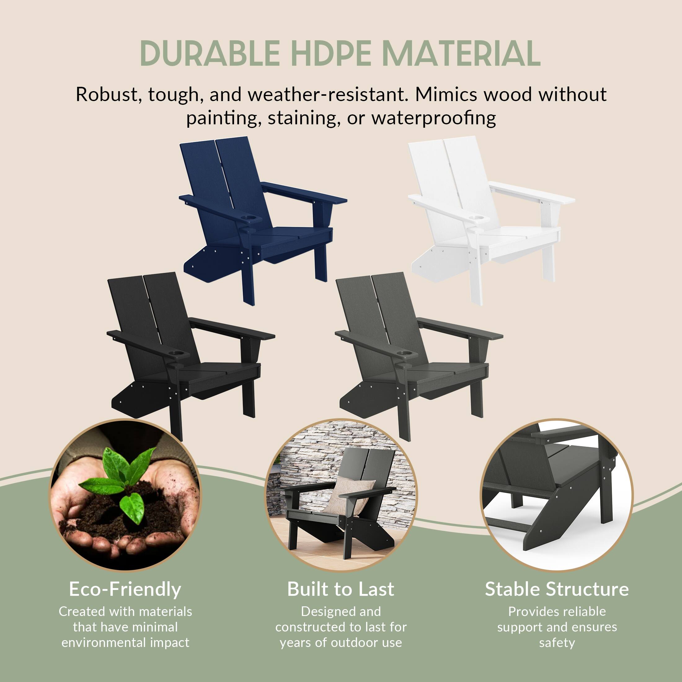 WestinTrends Riviera Outdoor HDPE Modern Adirondack Chair with Cup ...