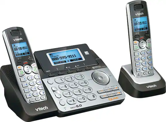 Angle. VTech - DS6151-2 DECT 6.0 Expandable Cordless Phone System with Digital Answering System - Black/Silver.