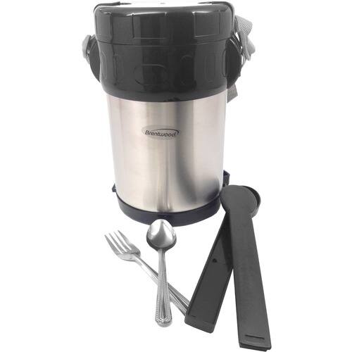 Angle. Brentwood - 2.0 Liter Vacuum Flask with Food Compartment (FTS-2000) - Stainless Steel.