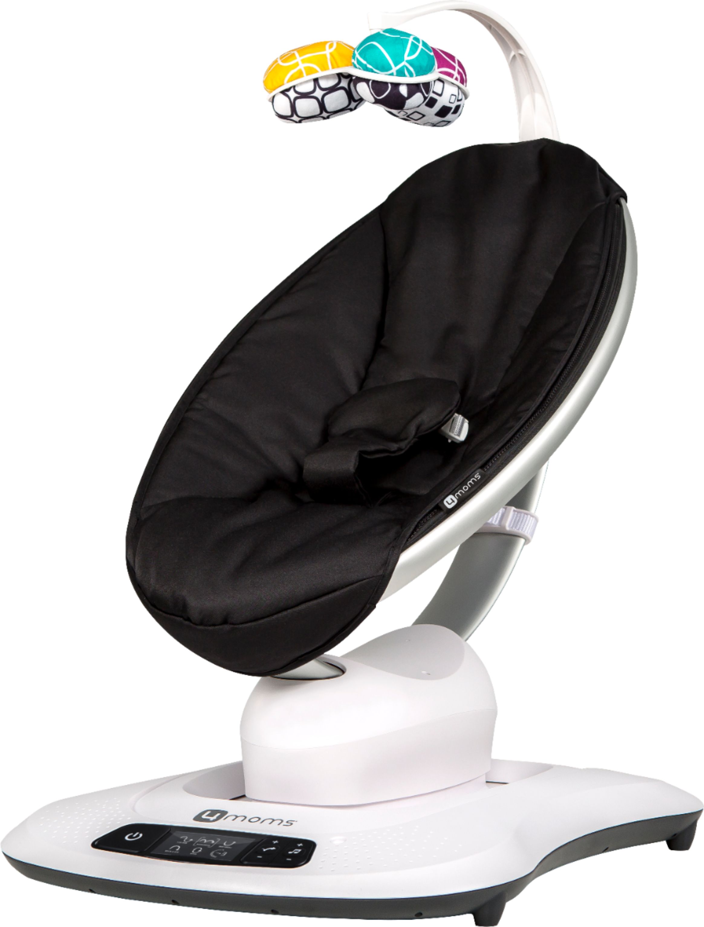 Left View: 4moms mamaRoo 4 Baby Swing, Bluetooth Baby Rocker with 5 Unique Motions, Smooth, Nylon Fabric, Classic Black, Unisex