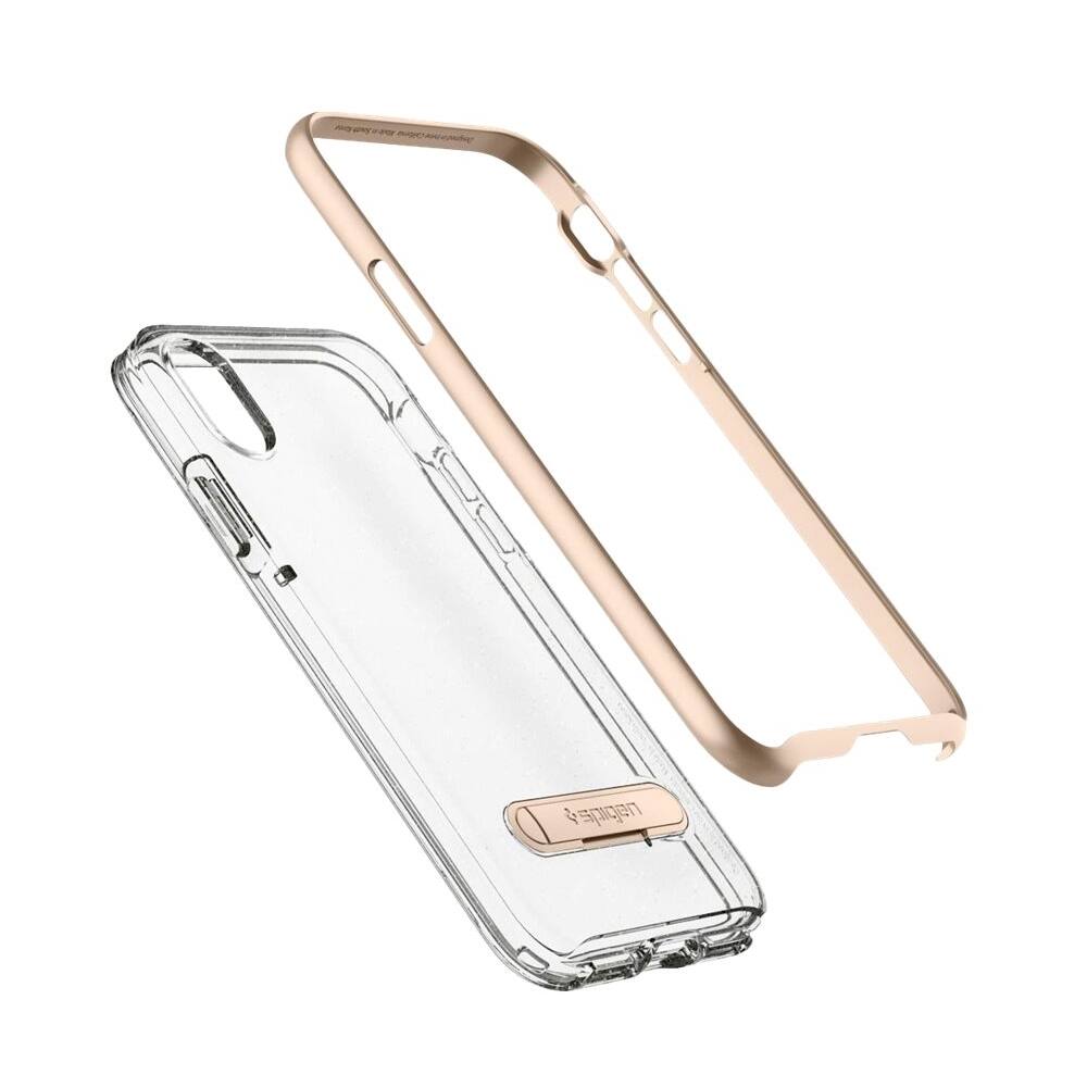 Front. Spigen - Crystal Hybrid Case for Apple® iPhone® X - Glitter Gold Quartz.