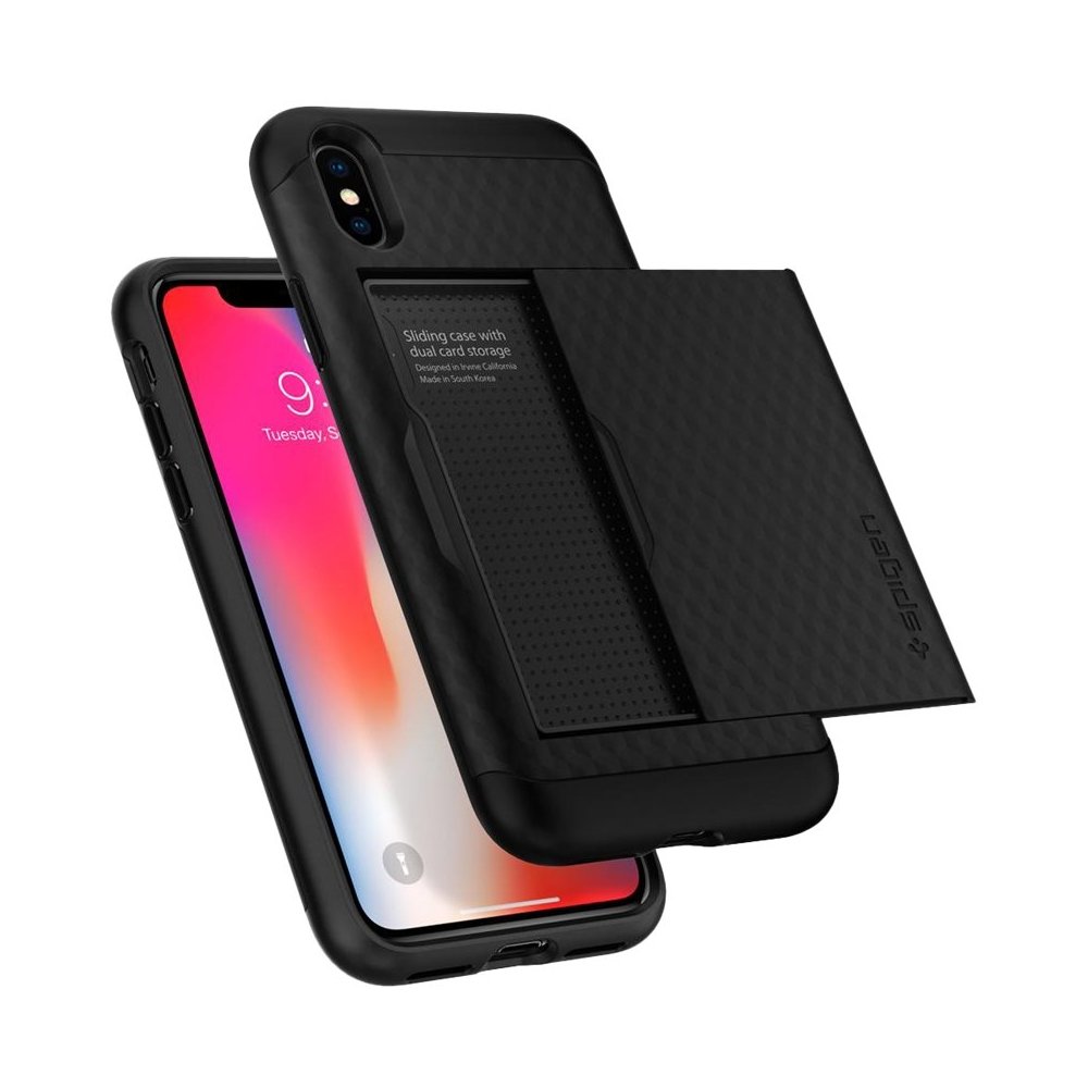 crystal wallet case for apple iphone xs - black