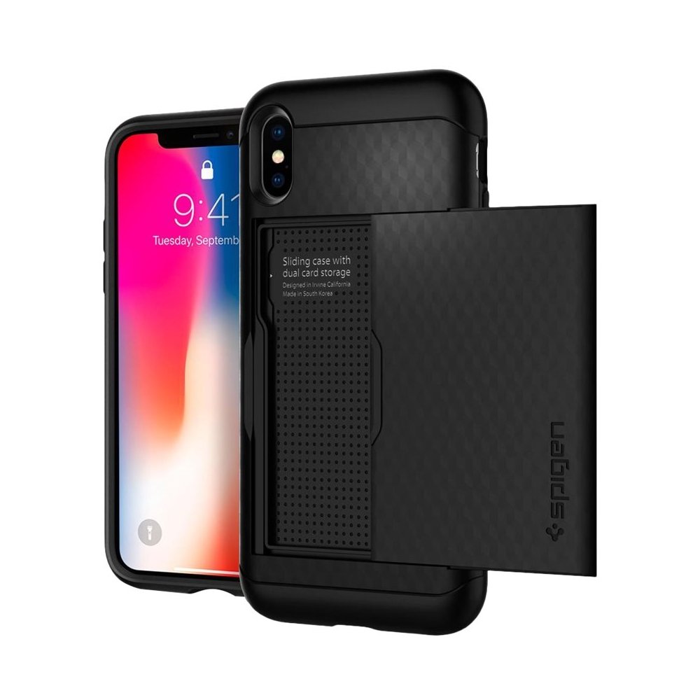 crystal wallet case for apple iphone xs - black