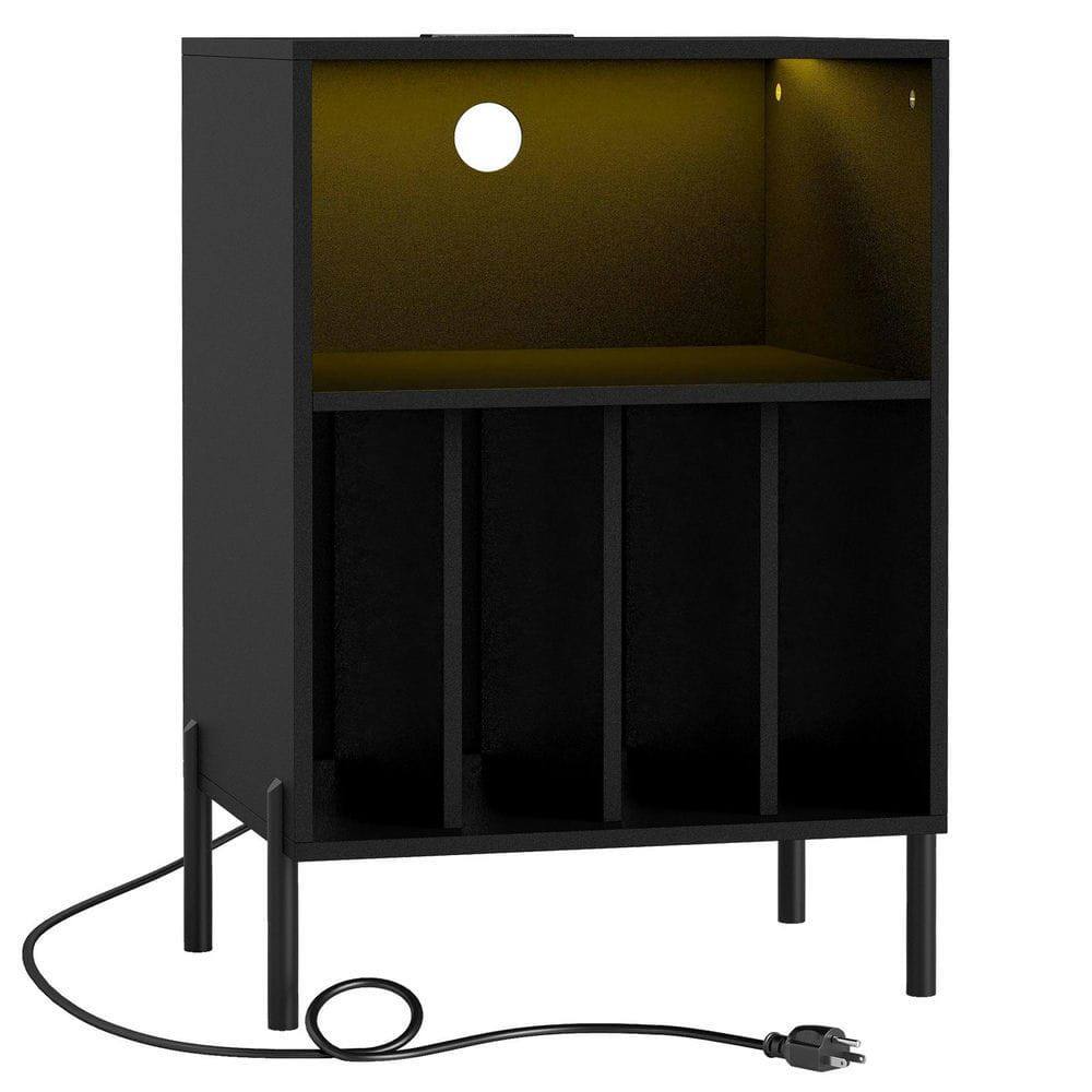 Kadyn - Turntable Stand with Integrated LED Lighting and Charging Ports - Black