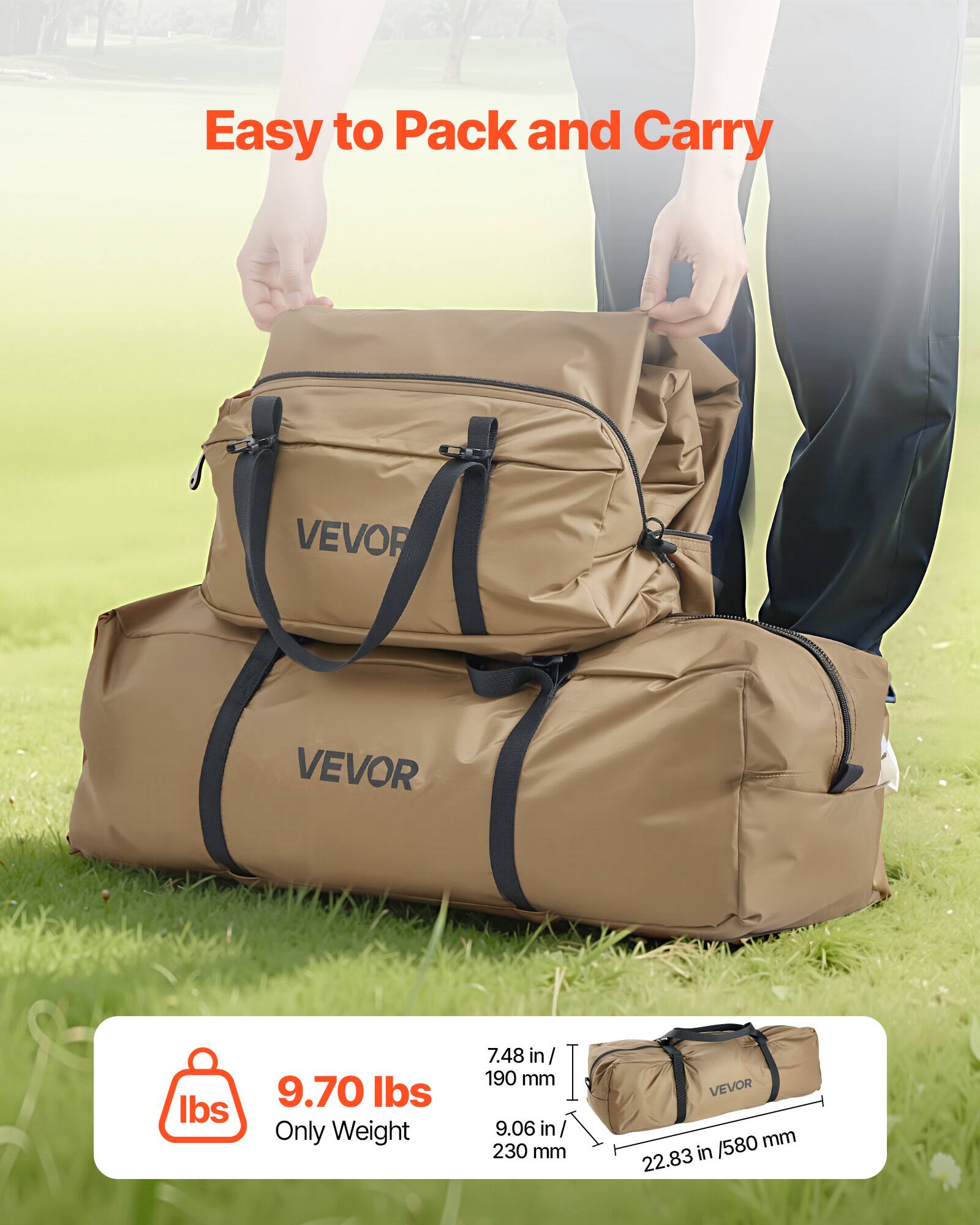 Easy to Pack and Carry

VEVOR

9.70 lbs Only Weight

7.48 in / 190 mm
9.06 in / 230 mm
22.83 in / 580 mm