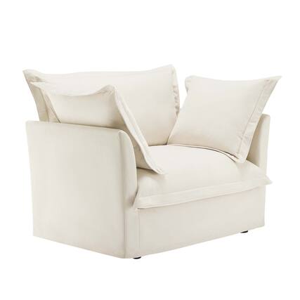 Front. Boyel Living - Slipcovered Chenille Deep Seat Armchair with Back Cushion and Toss Pillows - Cream.