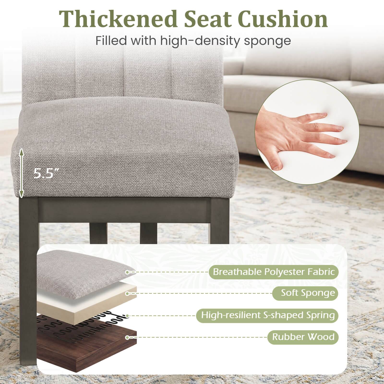 Thickened Seat Cushion Filled with high-density sponge 5.5" 5 8 Breathable Polyester Fabric Soft Sponge High-resilient S-shaped Spring Rubber Wood