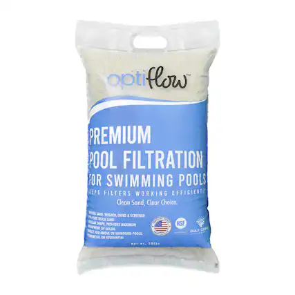 **OptiFlow™**
**PREMIUM POOL FILTRATION FOR SWIMMING POOLS**
**JEEPS FILTERS WORKING EFFICIENTLY!**
**Clean Sand, Clear Choice.**
**NATURAL SAND, WASHED, DRIED & SCREENED**
**9% PURE SILICA SAND**
**CONICAL SHAPE, PROVIDES NSF MAXIMUM INTRAPMENT OF SOLIDS**
**FOR ABOVE OR INGROUND POOLS, COMMERCIAL OR RESIDENTIAL**
**net wt. 50 lbs.**
**AMERICAN OWNED**
**NSF**
**GULF COAST**