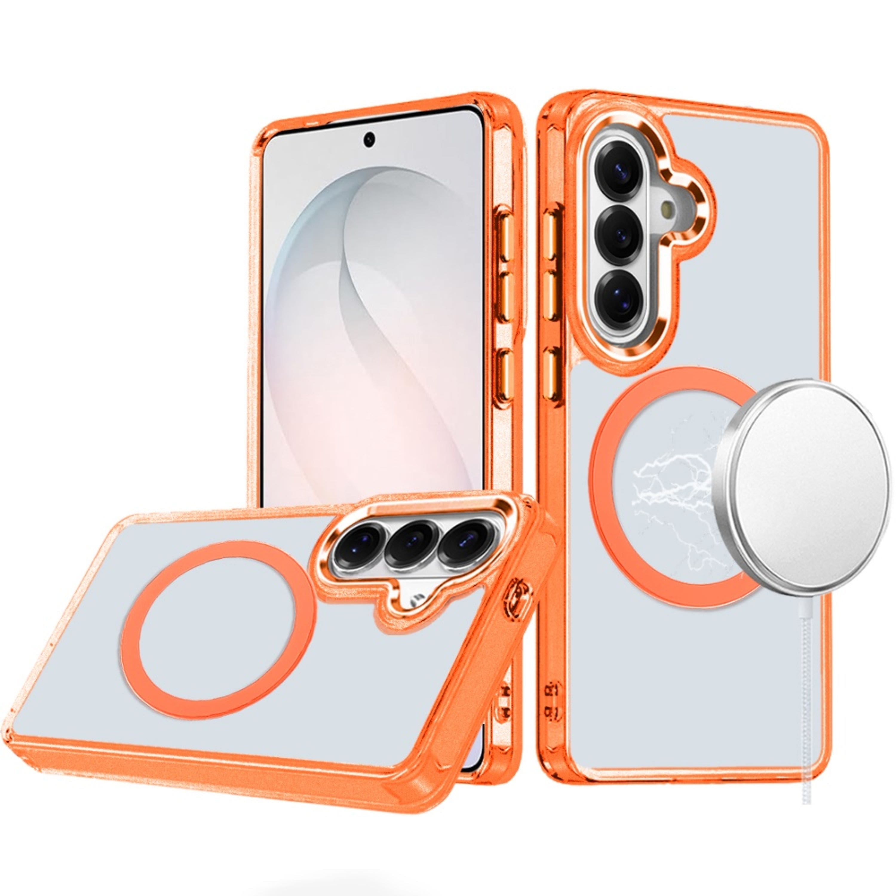 Kitcheniva - Trans-Clear Metal Buttons Phone Cover Plus Tempered Glass For Samsung S26 FE - Cosmic Orange