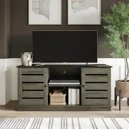 ChaletPosh - Classic TV Console with Two Cabinet Doors and Dual Open Storage Compartments - Grey Oak