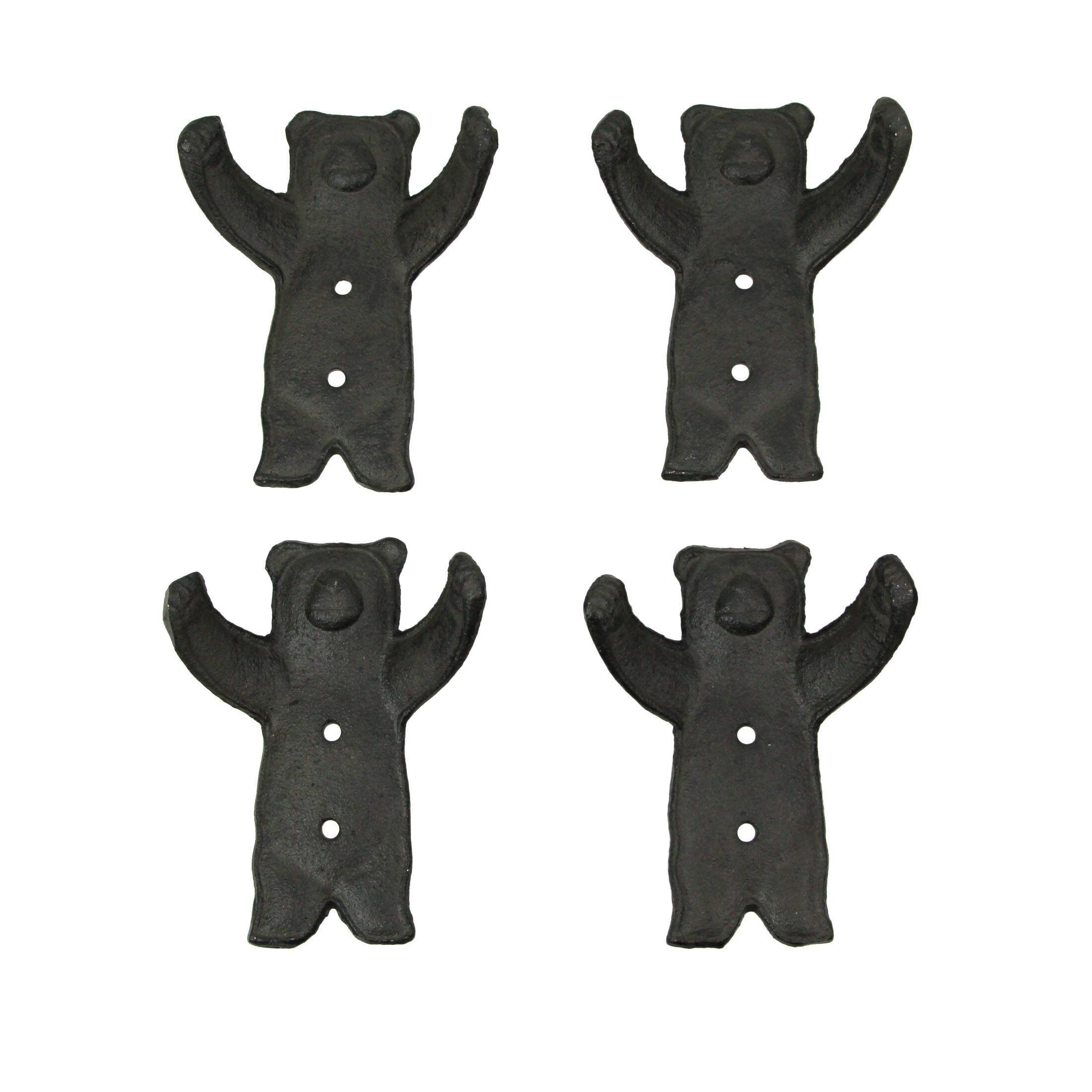 Front. J.D. Yeatts - Set of 4 Cast Iron Bear Hug Wall Hook Decorative Coat Rack Towel Holder Decor - Brown.