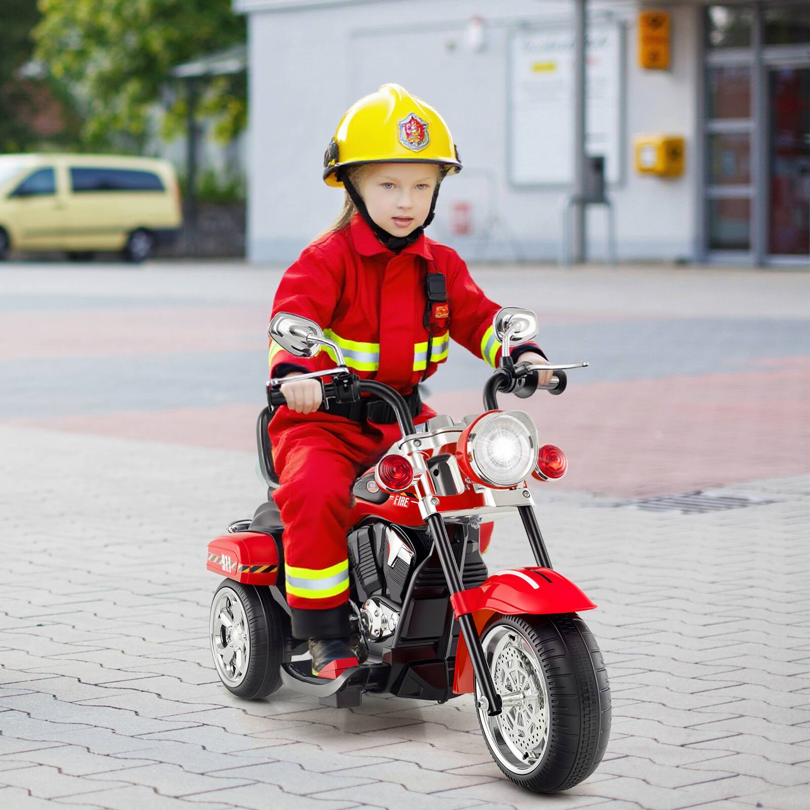 Alt View 1. Costway - Costway 3 Wheel Kids Ride On Motorcycle 6V Battery Powered Electric Toy Fire Engine - Red+Black.