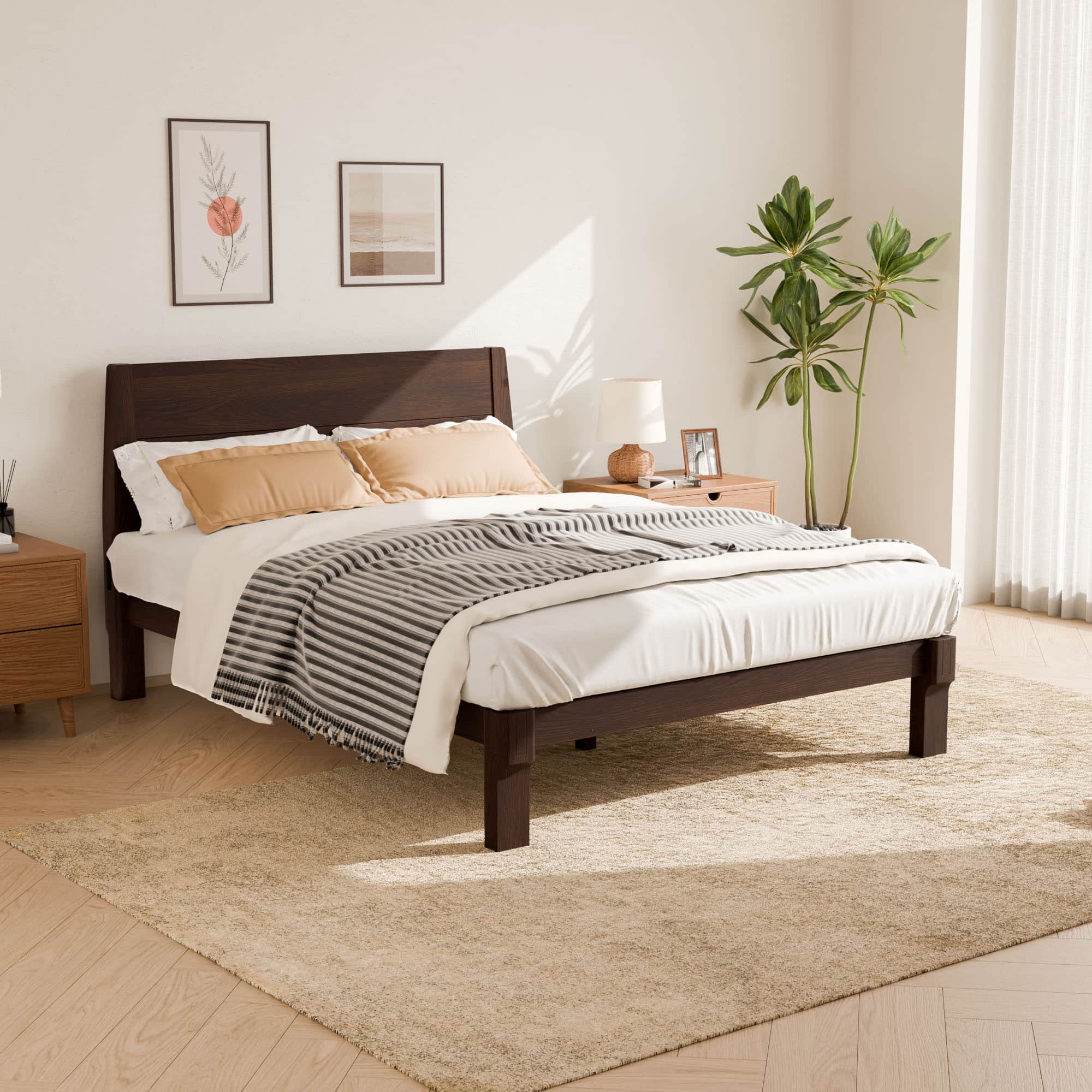 FlexiSpot Kana Japanese Joinery Solid Wood Platform Bed Frame with
