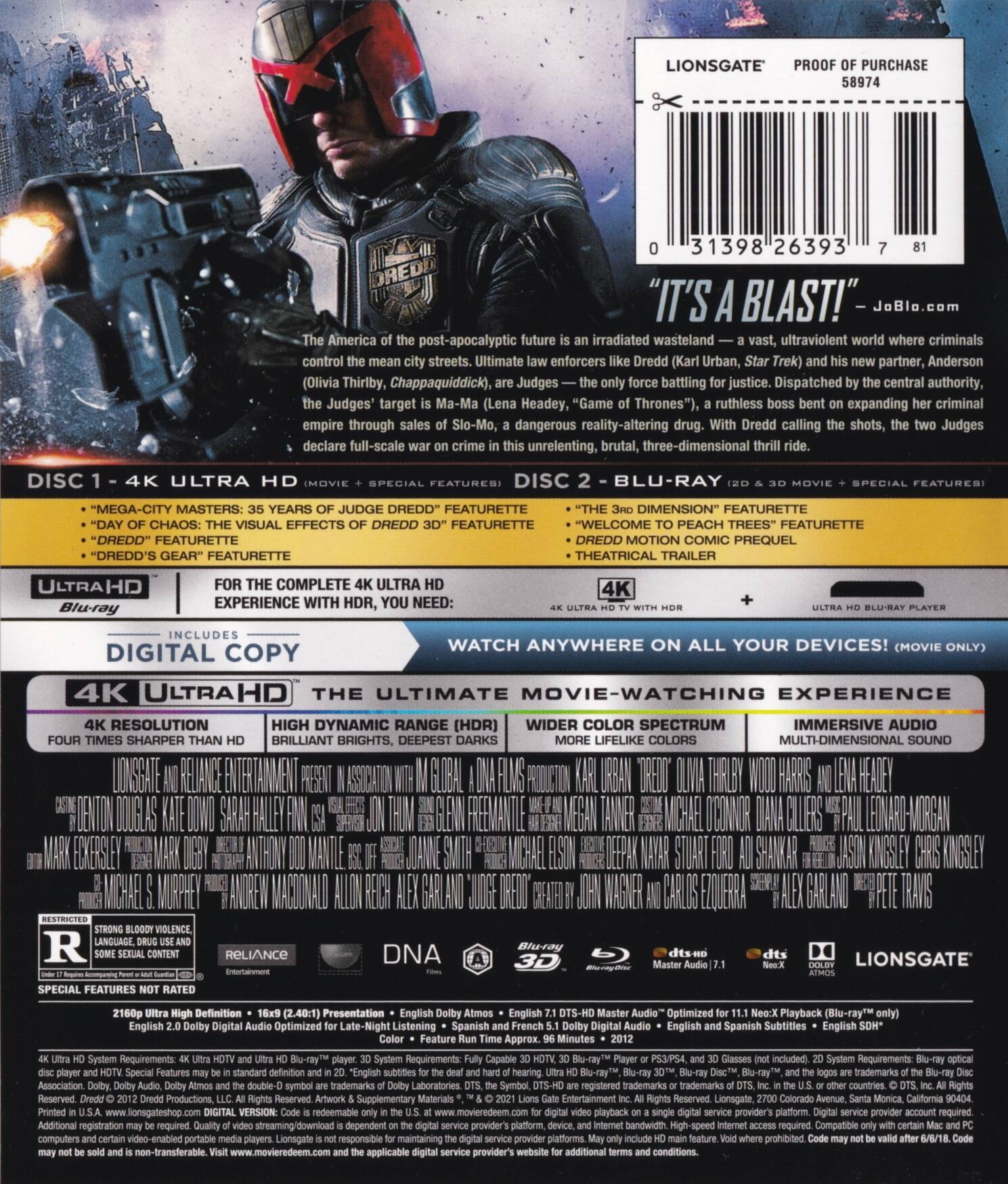 Alt View 1. Dredd   - 4K Blu-Ray.