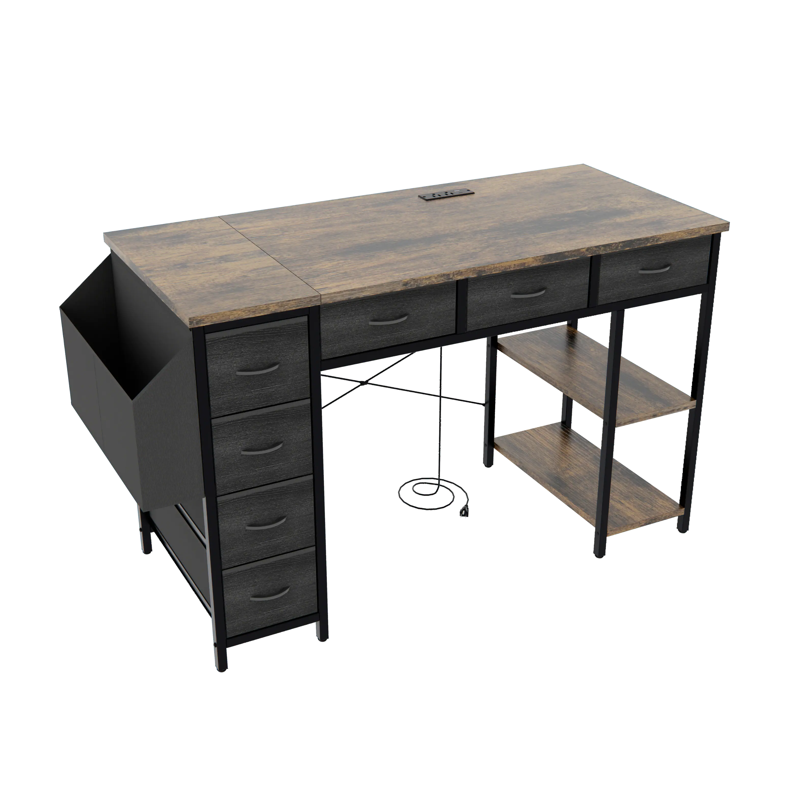 Alt View 5. Tiramisubest - 47" Computer Desk with Power Outlet,Writing Desk with 7 Fabric Drawers and Large Side Pocket,Rustic Brown - Rustic Brown.