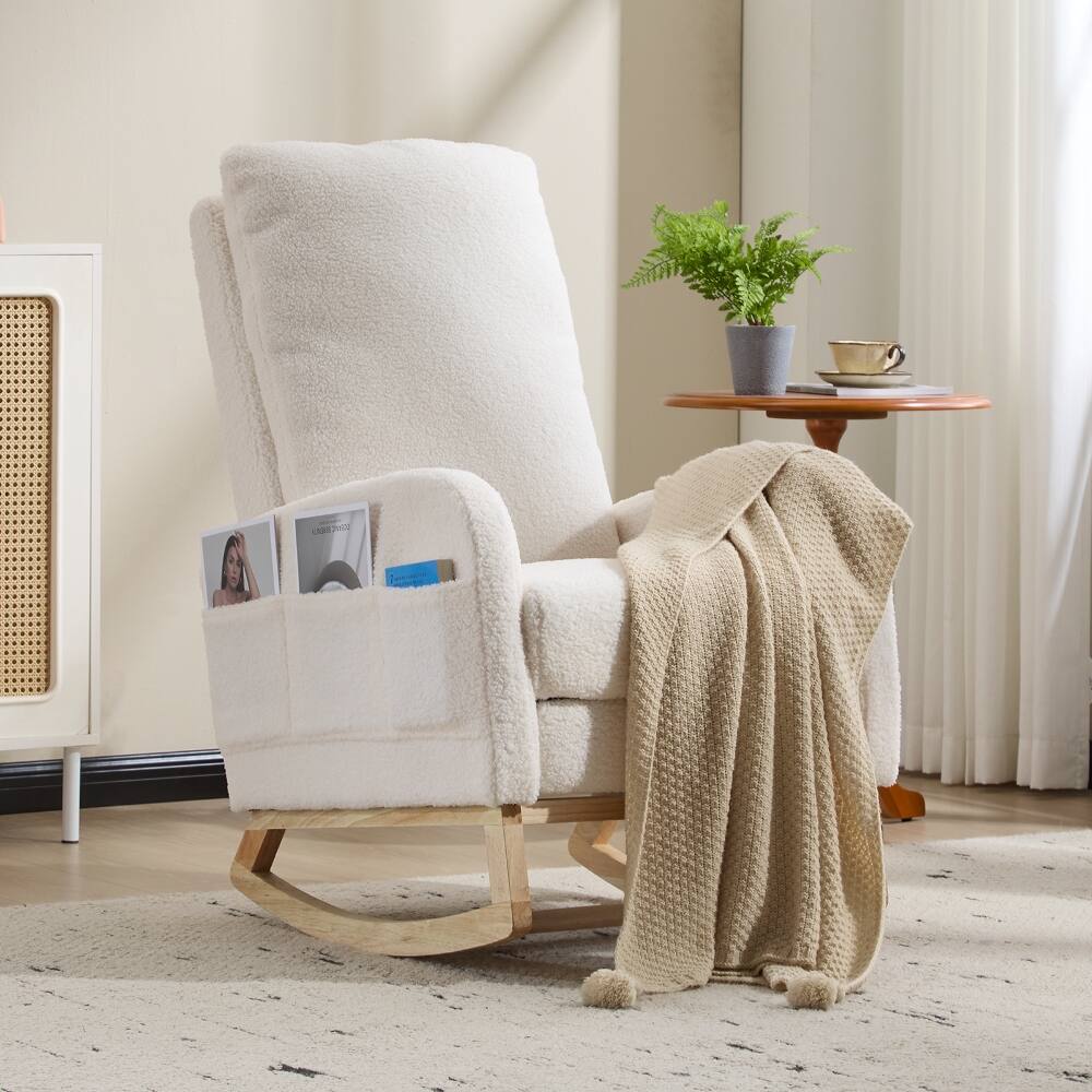 Back. Loheer - Loheer White Teddy Fleece Nursery Rocker Breastfeeding Glider Chair - White.