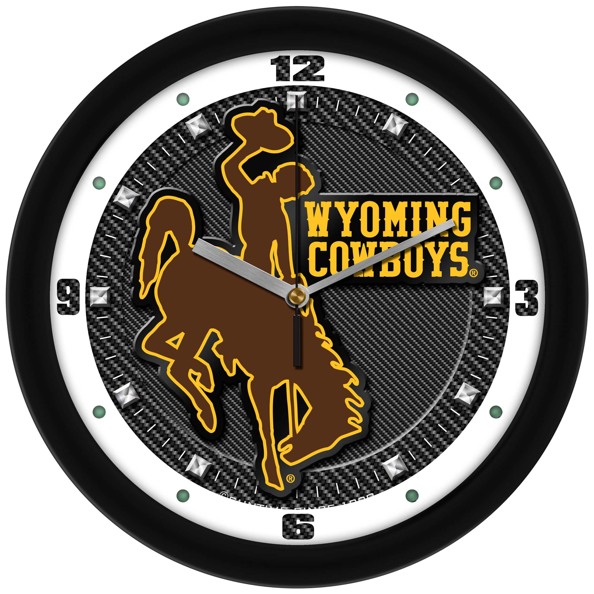 MpDirect - Wyoming Cowboys 11.5'' Suntime Premium Glass Face Carbon Fiber Wall Clock - Multicolor