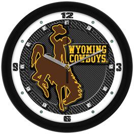 MpDirect - Wyoming Cowboys 11.5'' Suntime Premium Glass Face Carbon Fiber Wall Clock - Multicolor