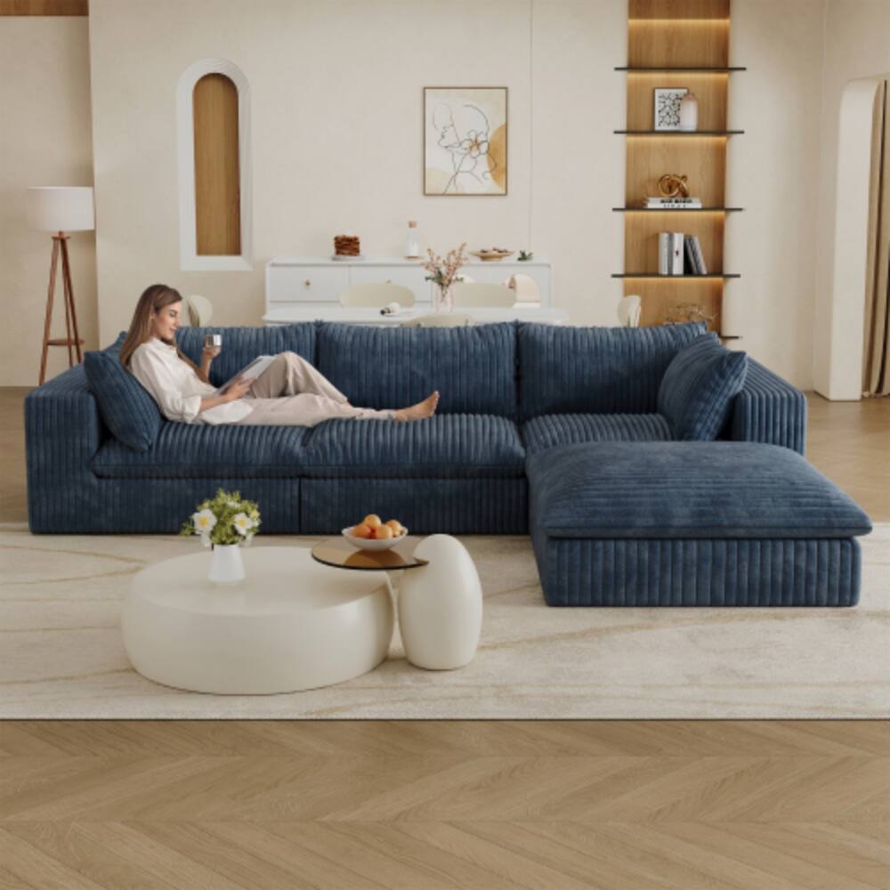 Angle. LUCKY ONE - 118.2" Modular Cloud Sofa Corduroy Deep Seat No Assembly DIY Combination - Blue.