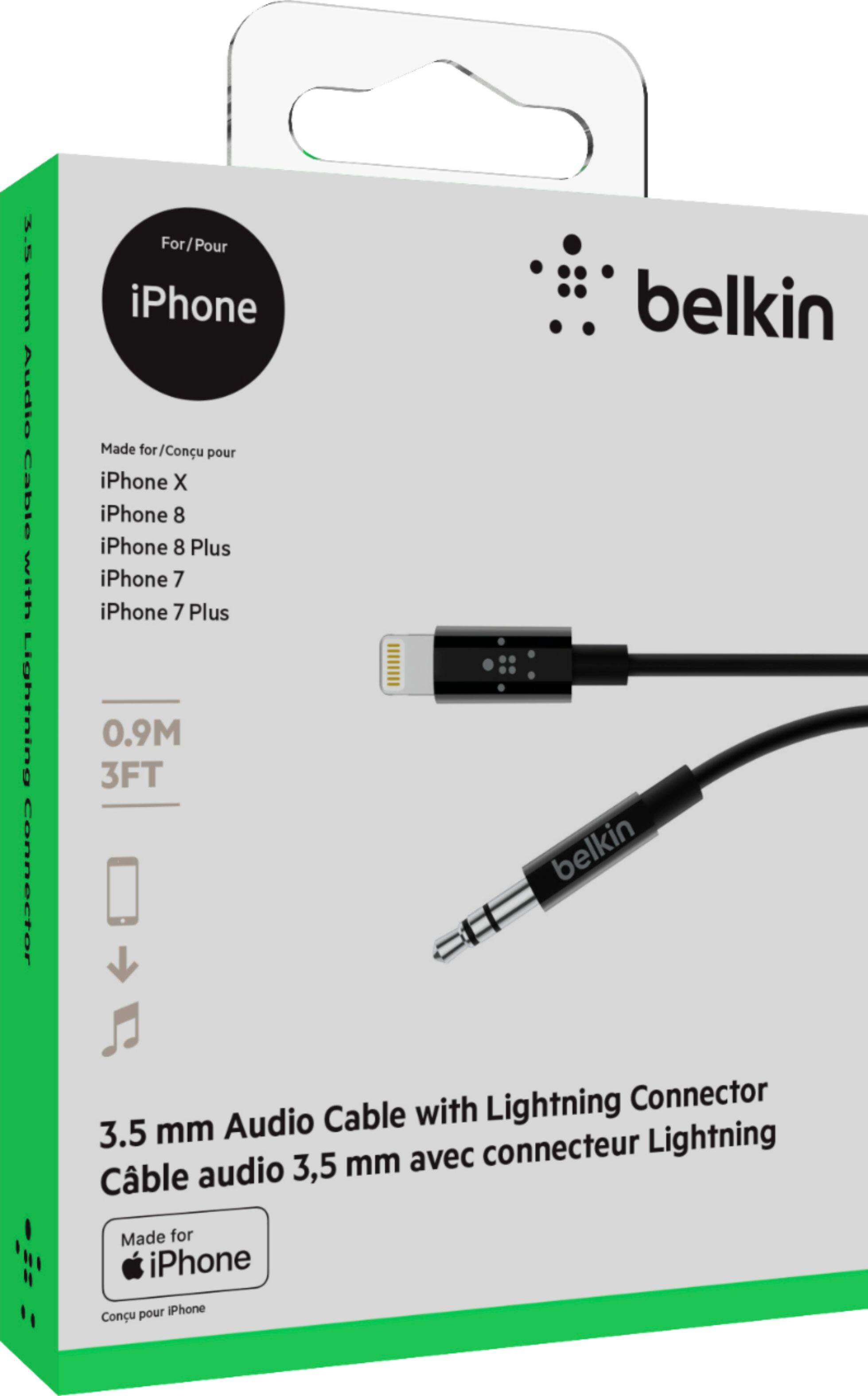 Angle. Belkin - 3' Lightning-to-3.5mm Audio Cable - Black.