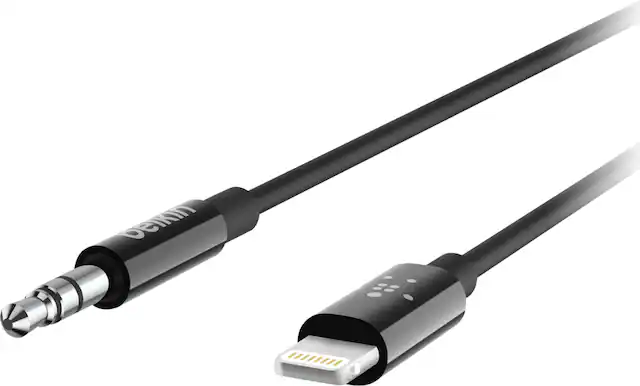 Front. Belkin - 3' Lightning-to-3.5mm Audio Cable - Black.