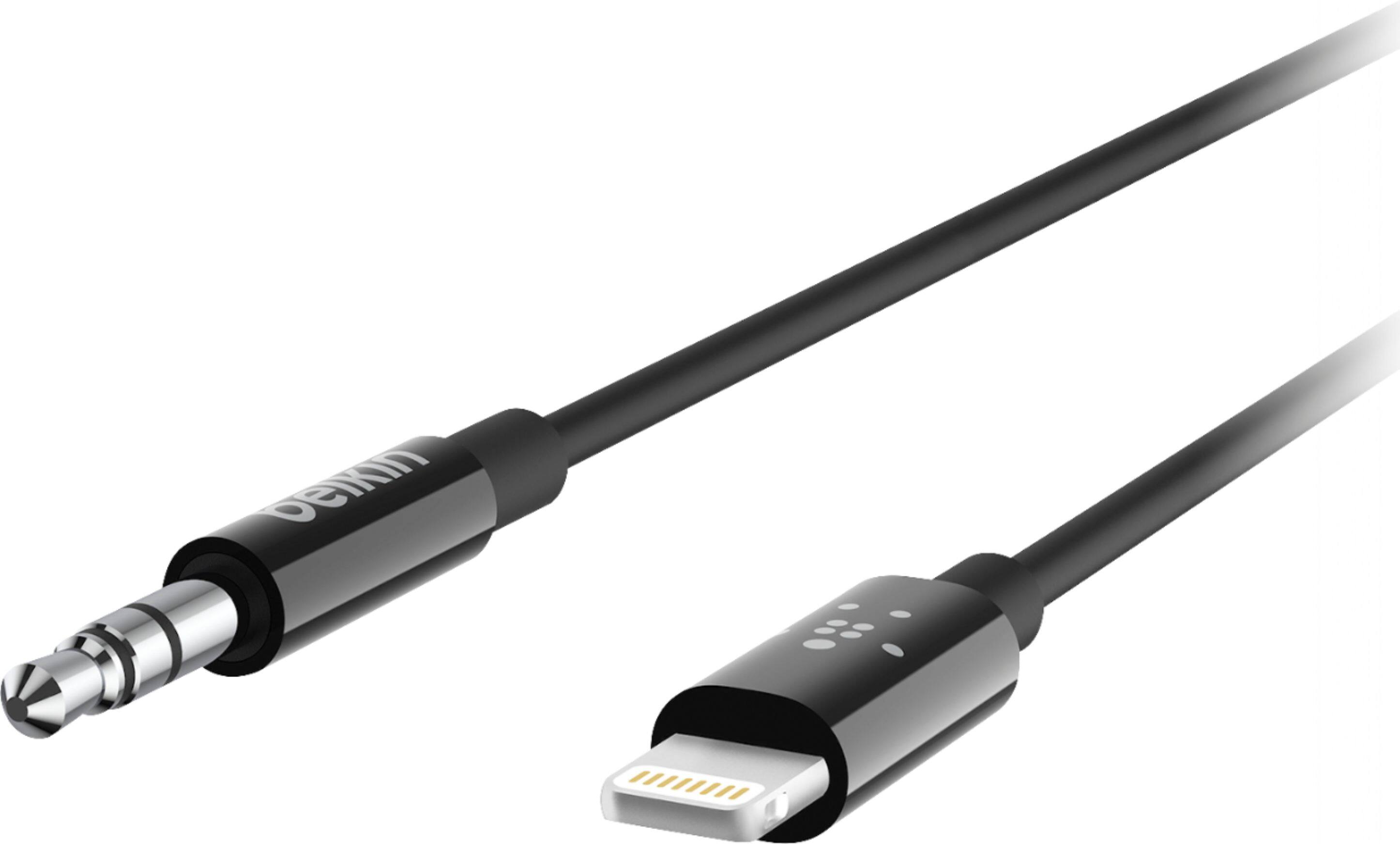 Front. Belkin - 3' Lightning-to-3.5mm Audio Cable - Black.