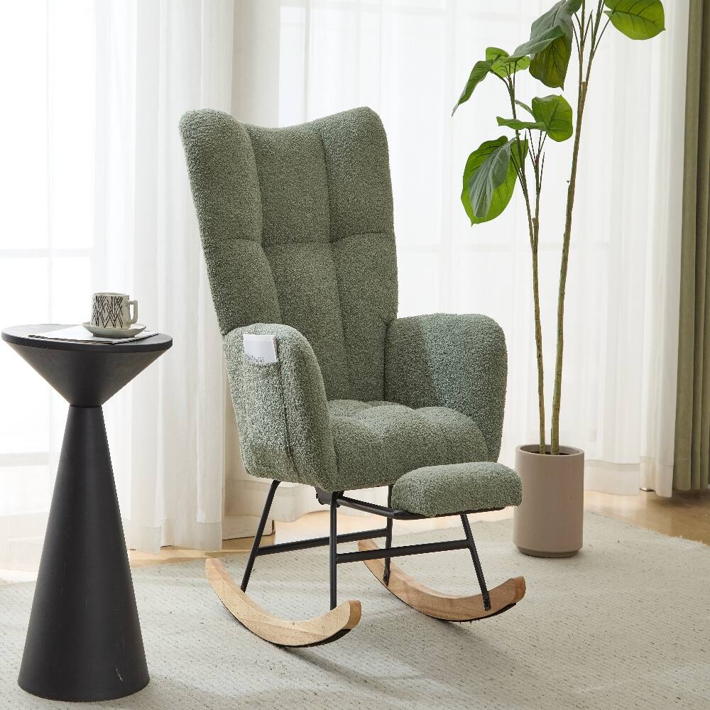 Alt View 6. Loheer - Loheer Green Teddy Fabric Wingback Glider Rocker with Ottoman, Nursery Nursing Rocking Chair - Green.