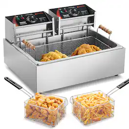 VEVOR - Commercial Deep Fryer, 3000W Electric Turkey Fryer with 3 Removable Baskets, Large Capacity 18Qt / 17L Stainless Steel - Silver;Black
