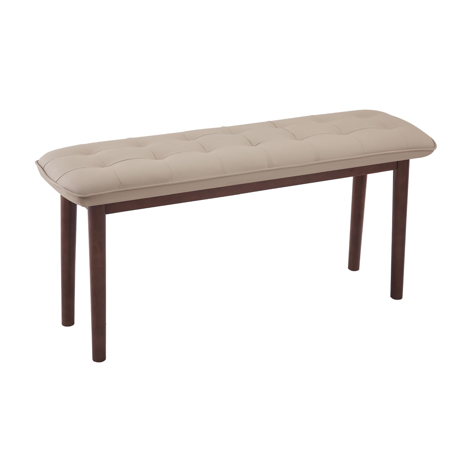 Fabibe - Modern Wood Bench Black 40'' Solid Dining with Cushion, Faux Leather Upholstered - Beige 39.4"