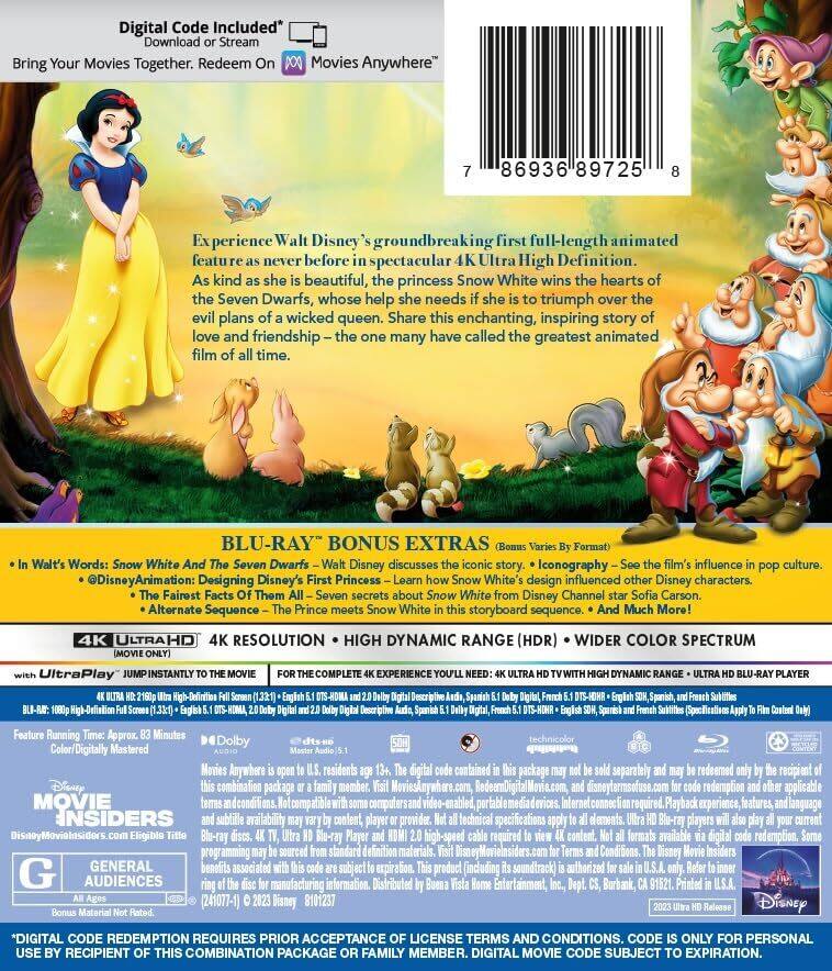Alt View 1. Snow White and the Seven Dwarfs   - 4K Blu-Ray.