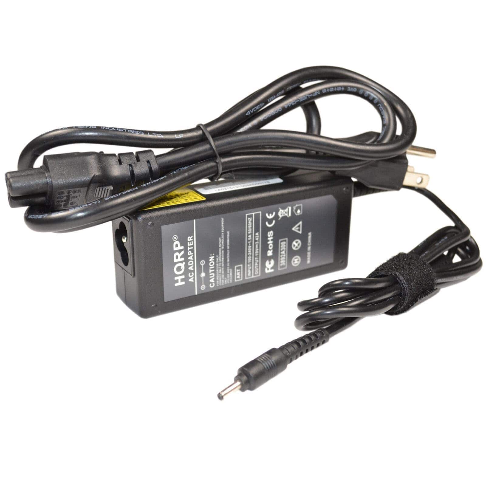 HQRP - 65W 19V 3.42A AC/DC Adapter Charger w/AC Cord, 3.0x1.1mm No-Pin Plug, Center Positive Power Supply Brick - Black