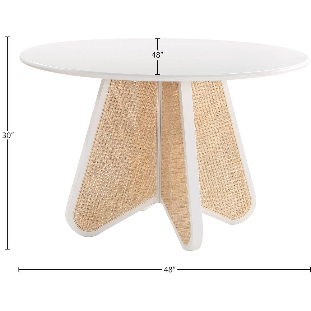 - Diameter of the tabletop: 48"
- Height of the table: 30"
- Width of the base: 48"
- Depth of the base: 48"