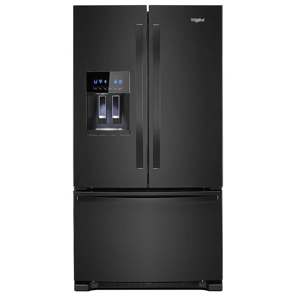 Front. Whirlpool - 25 cu. ft. French Door Refrigerator with External Ice and Water Dispenser - Black.