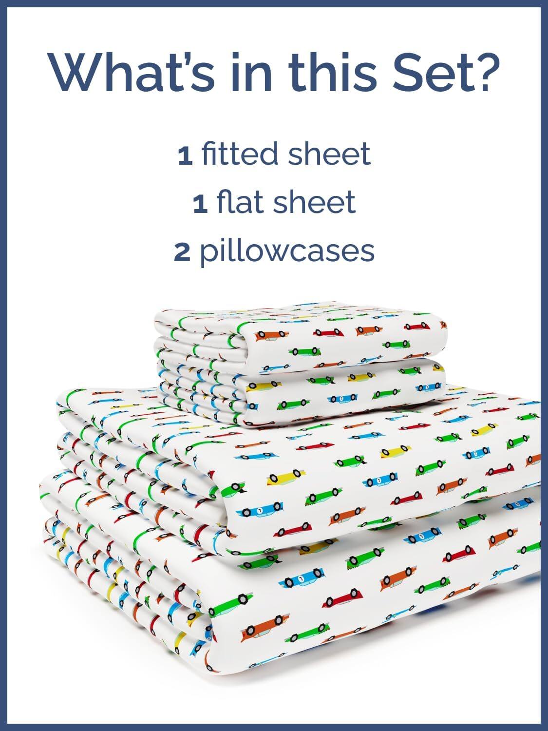 What's in this Set?  
1 fitted sheet  
1 flat sheet  
2 pillowcases