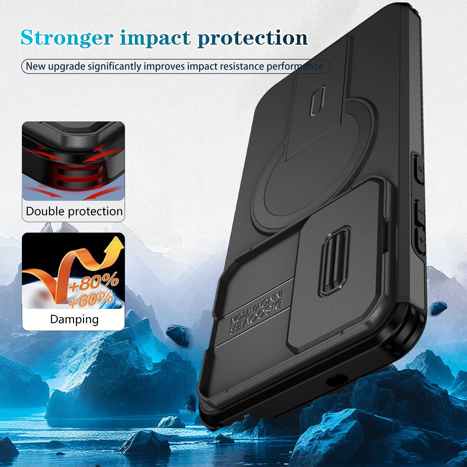 Stronger impact protection  
New upgrade significantly improves impact resistance performance  
Double protection  
+60% +80% Damping