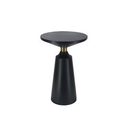 Manhattan Lane - Fawn 20 Inch Side End Table, Black Mango Wood Round Top with Pedestal Base, Shiny Brass Support - Black/Brass