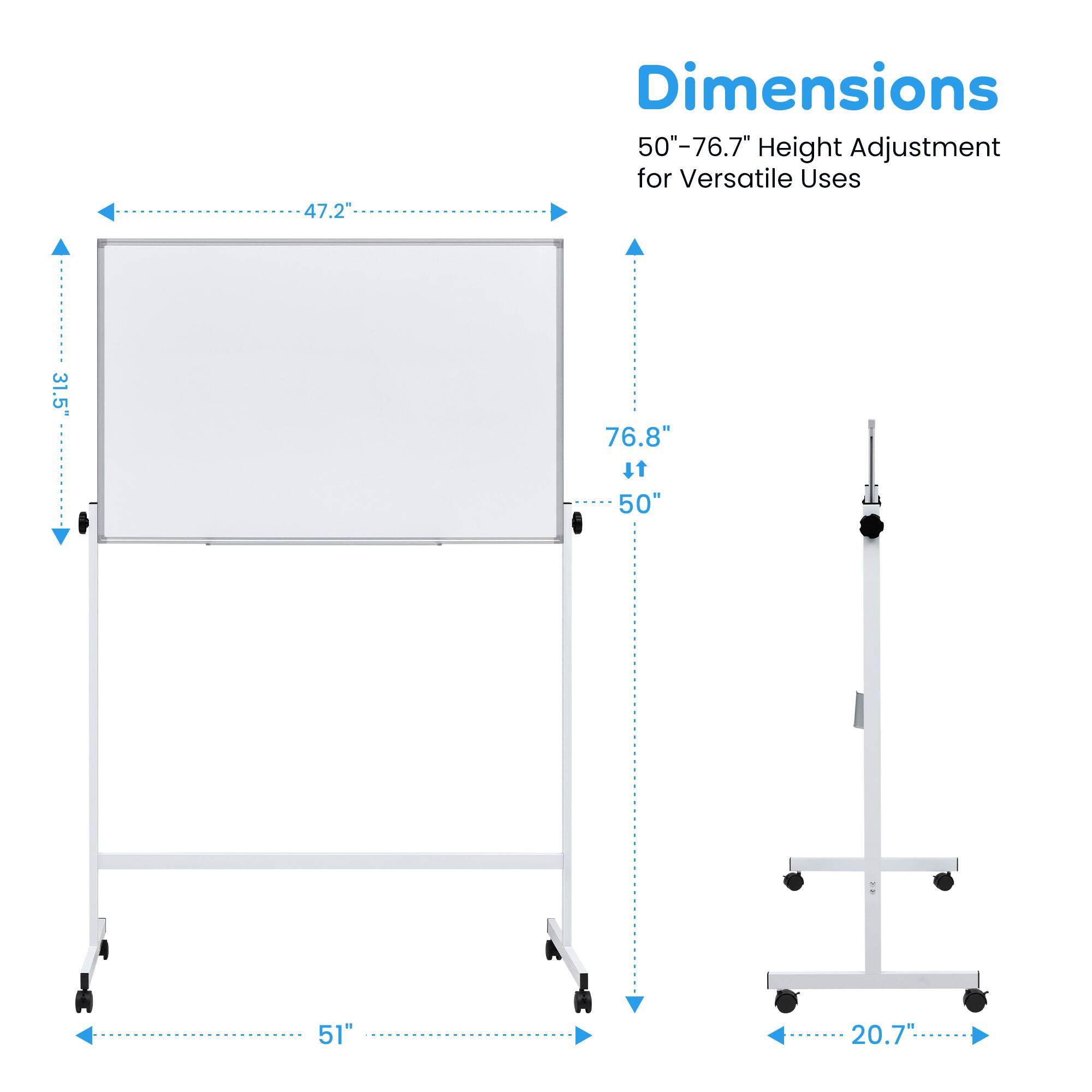 47.2" Dimensions 50"-76.7" Height Adjustment for Versatile Uses 31.5" 76.8" 50" 51" 20.7"