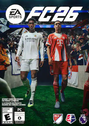 EA SPORTS
FIFA 26
INTERNET CONNECTION REQUIRED FOR PRODUCT ACTIVATION.
LA ACTIVACIÓN DEL PRODUCTO REQUIERE UNA CONEXIÓN A INTERNET.
EVERYONE
TODOS
PC
DIGITAL DOWNLOAD
DESCARGA DIGITAL
NO DISC INCLUDED
NO INCLUYE DISCO
MLS
NWSL
ESRB
E - E (Everyone)