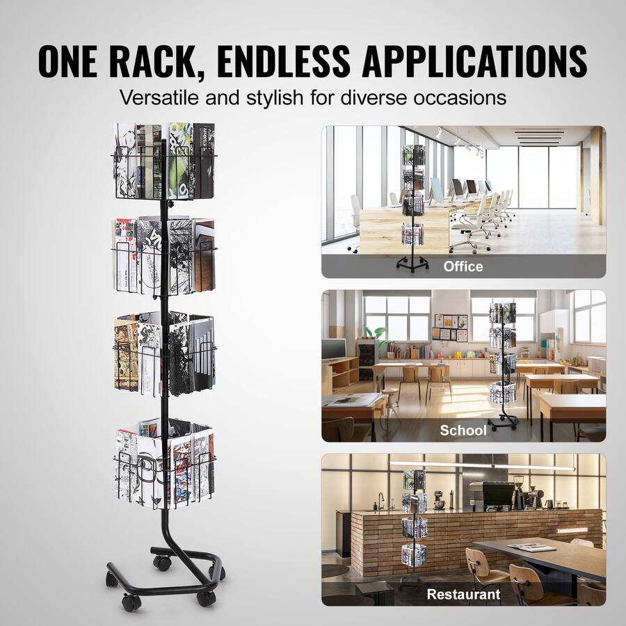 VEVOR Brochure Display Rack, 4 Tier 32 Pockets Rotating Magazine ...