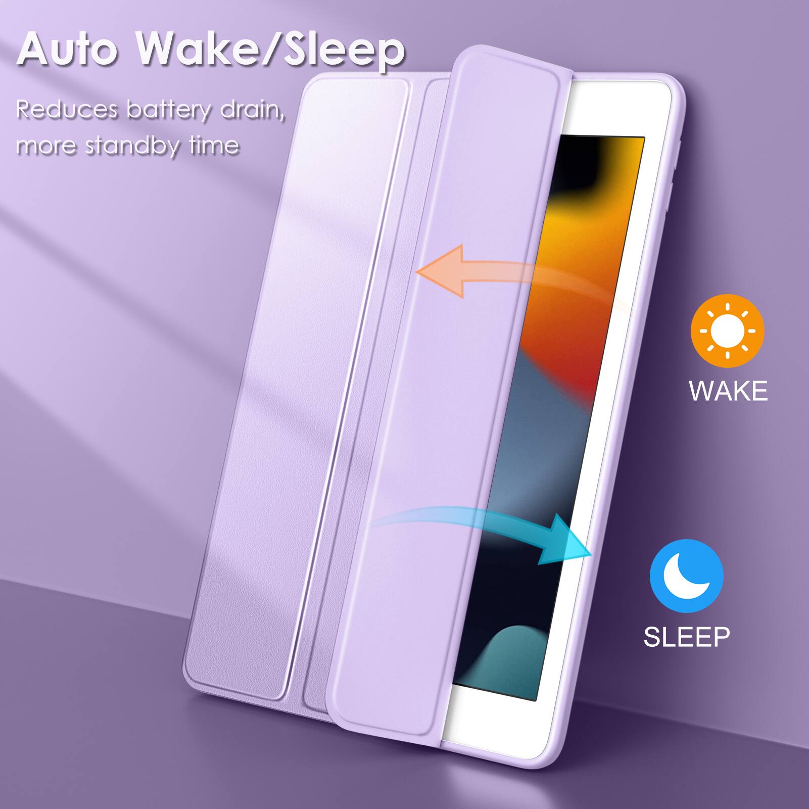 Auto Wake/Sleep  
Reduces battery drain, more standby time  

WAKE  
SLEEP