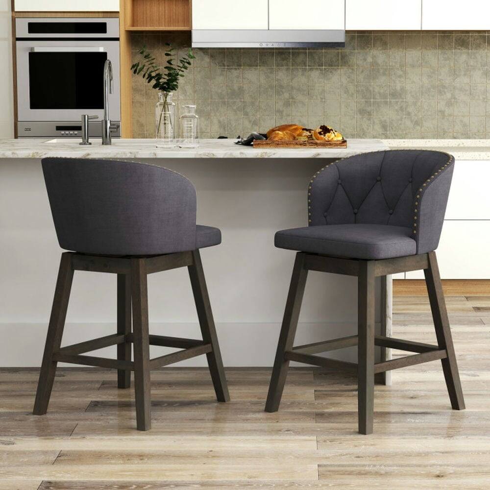 Left. Kadyn - Kitchen Counter Bar Chairs, Bar Stools,Counter Height Fabric Upholstered Bar Stools Set of 2-Gray - Gray.