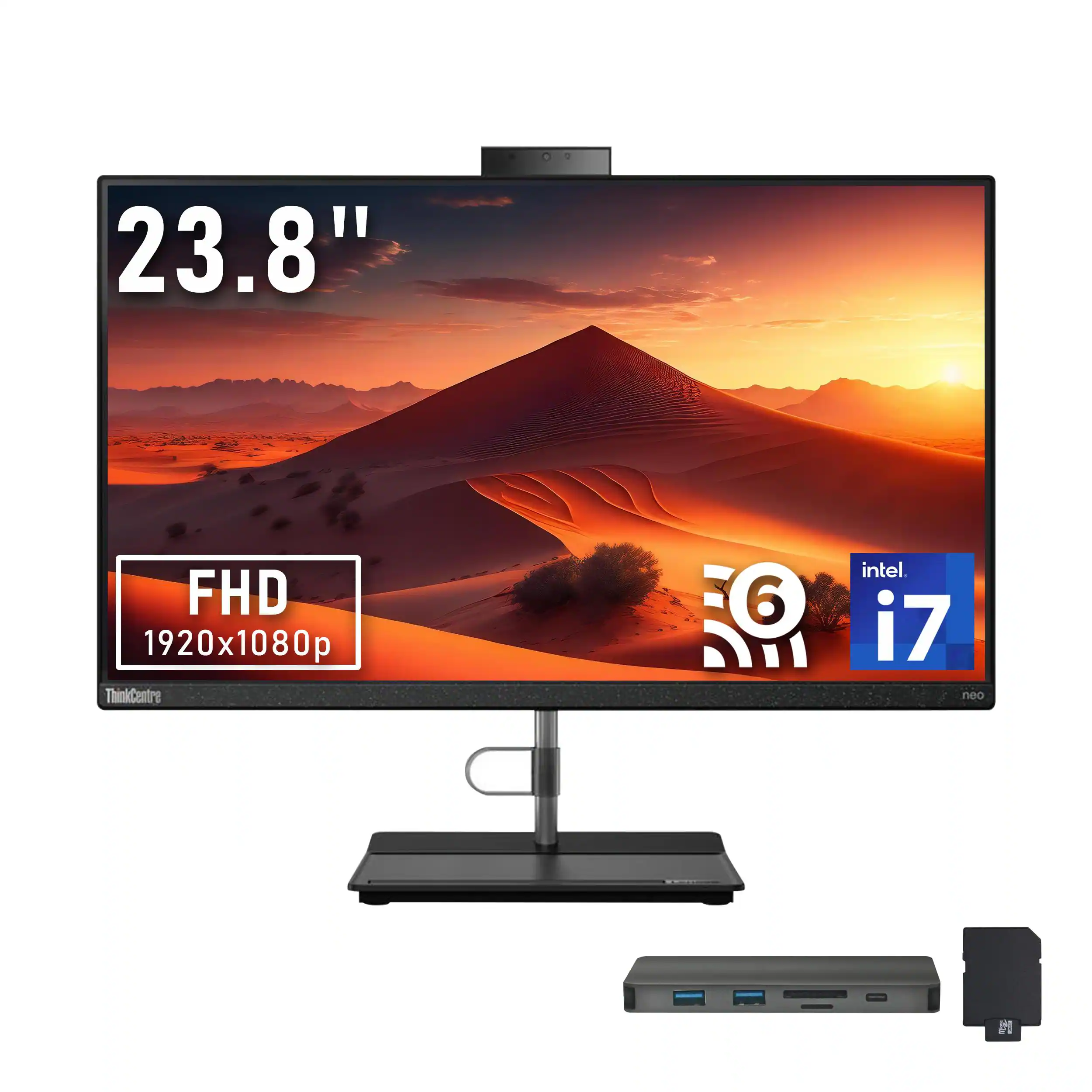 Lenovo - ThinkCentre Neo 30a 23.8" All-in-One Desktop,Intel i7-13620H,32GB DDR5,1TGB SSD+288GB Dock Set,Win 11 Pro - Black