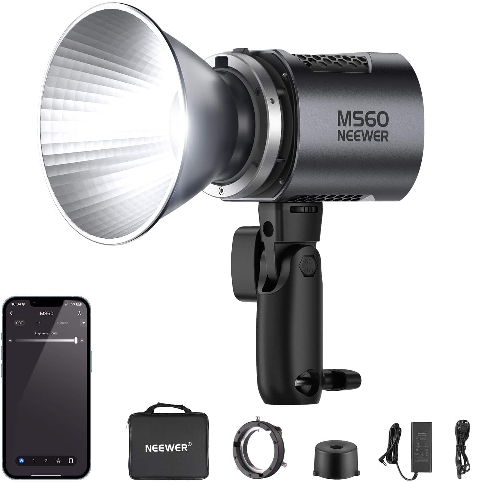 Neewer - MS60 65W 5600K LED Light, Bowens Mount - Black