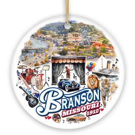 OrnamentallyYou - Culturally Vibrant Branson City Ceramic Ornament Missouri Souvenir and Christmas Tree Decor Circle - Multi-colored