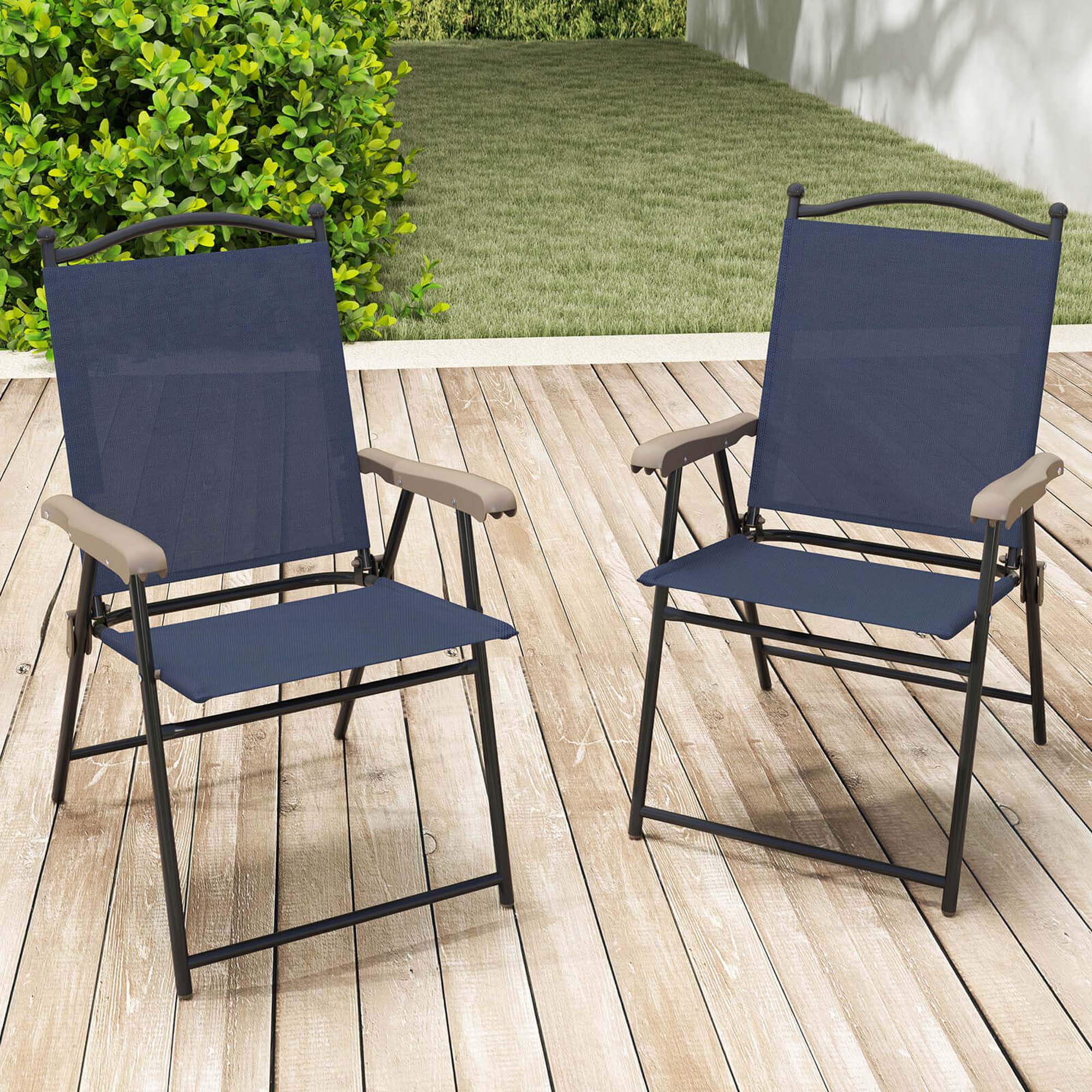 Alt View 1. Costway - Costway Patio Folding Chairs Set of 2 with Armrests Outdoor Portable Camping Chairs - Navy.
