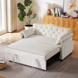 GOODSILO - Velvet Convertible Sleeper Sofa Bed with Adjustable Positions and Tufted Backrest - Beige